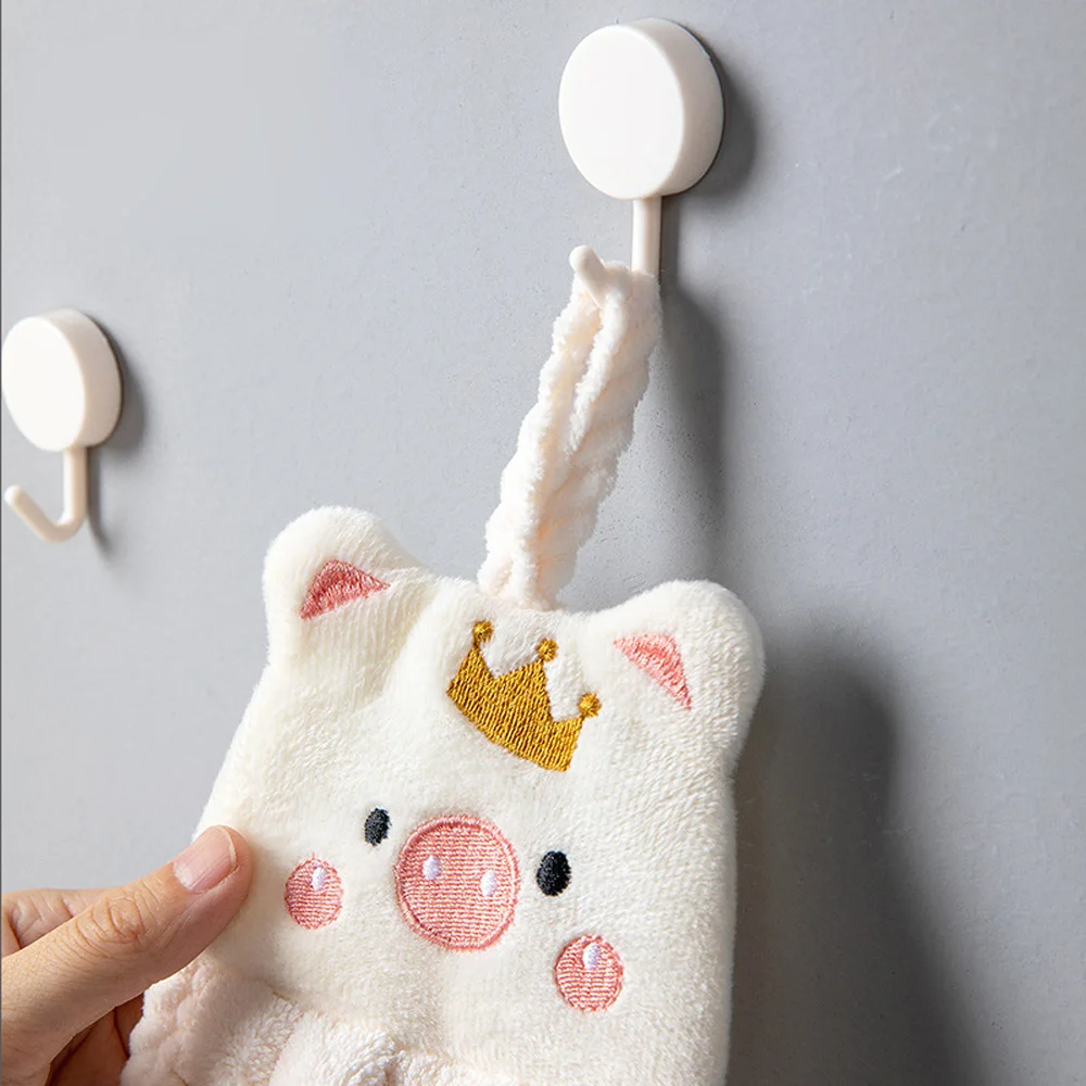Kawaii Piggy Hand Towel Hangable Absorbent Hand Wiping Cloth Cartoon Crown Porket Soft Towel Kitchen Bathroom Supplies 1Pcs hand towels pocket towels