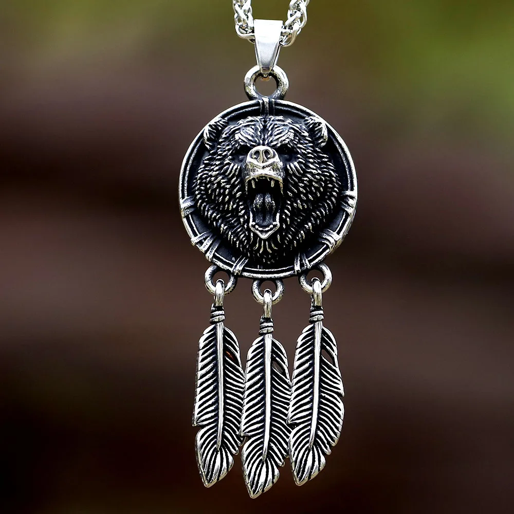 2023 Nuovo Amuleto In Acciaio Inossidabile Viking Slavo God Symbol Warning Veles Bear Paw Feather Collana Con Ciondolo Gioielli