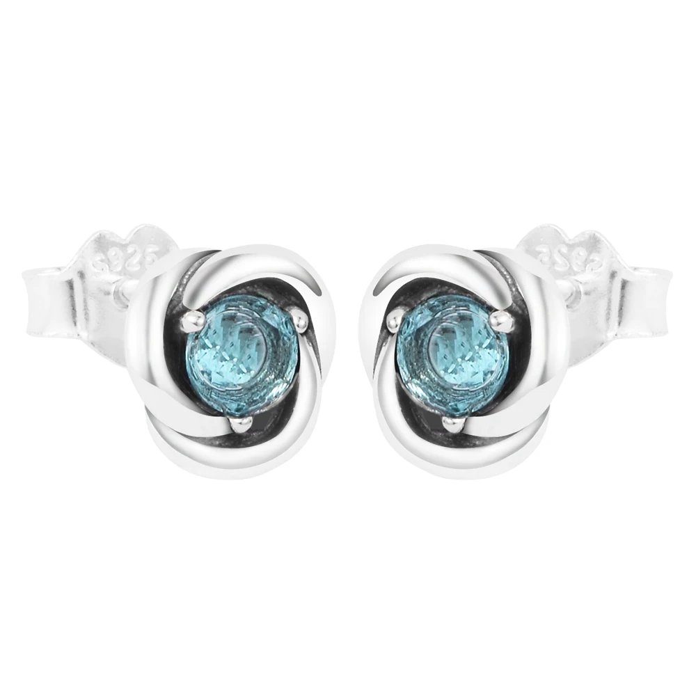 March Sea Aqua Blue Eternity Circle Stud Earrings, Sterling silver