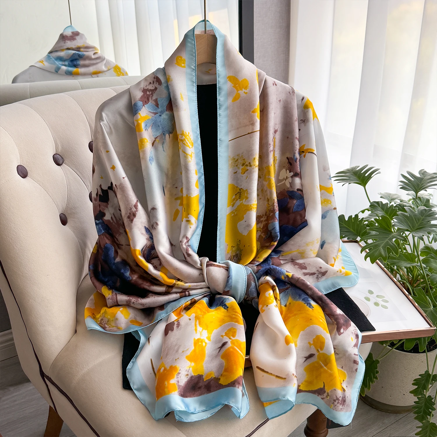 Latest Spring High Quality Soft Silk Scarf Women Ladies Elegant Floral Scarf Fashion Shawl Beach sun Protection Designer Scarf