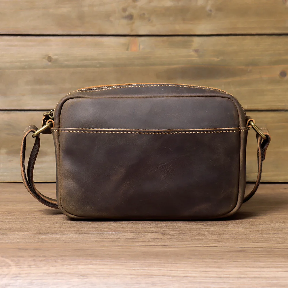Genuine Leather Mini Messenger Bag Travel Crossbody Bag for Men Cell Phone Purse Trave Satchel Shoulder Bags