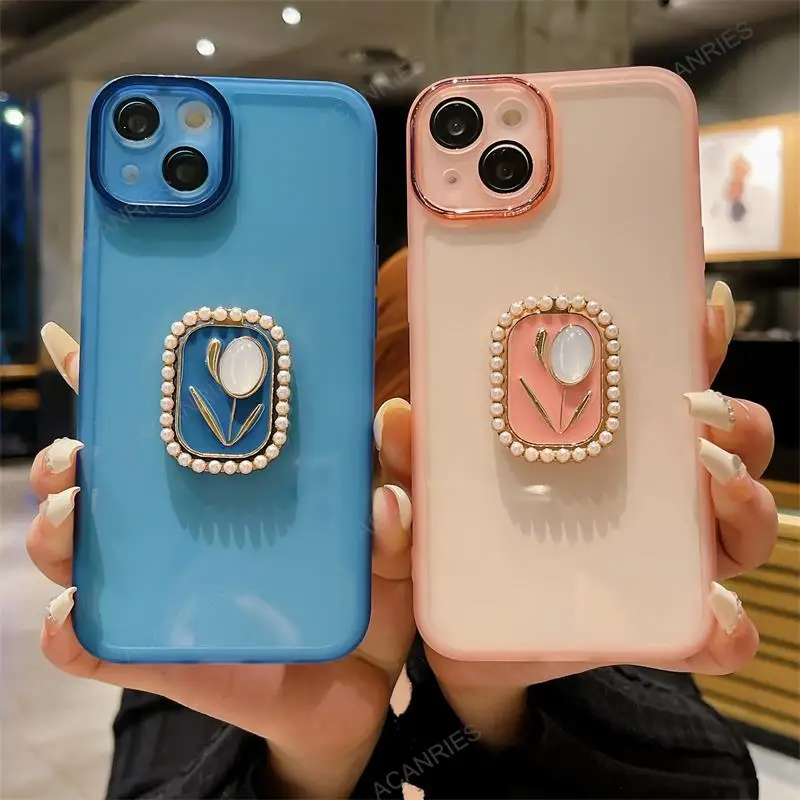 Pour Iphone 14 Pro Max 15 Plus 13 12 11 XS XR X SE 8 7 support tulipe coque souple en silicone transparent Iphone14 housse de support_voghion.com
