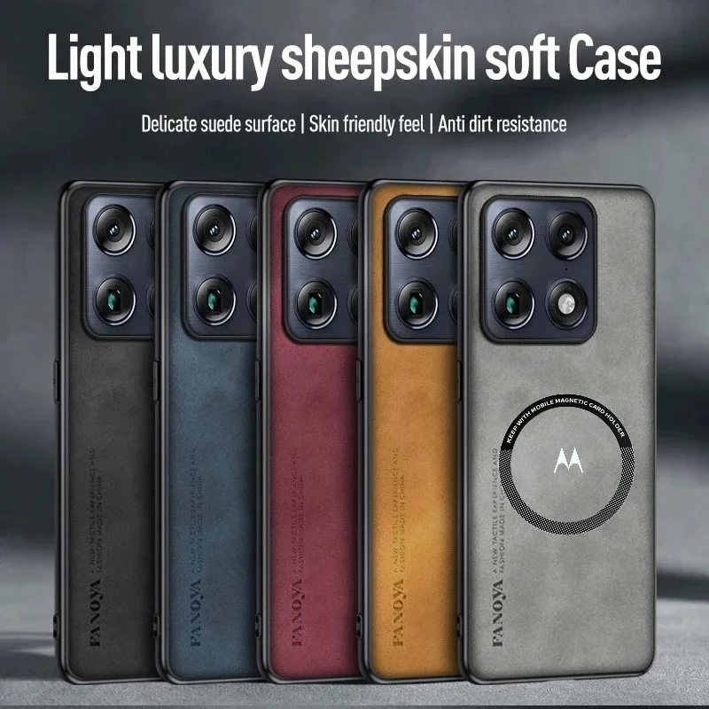 Premium Sheepskin Leather Case with Car Magnetic Mount and Anti-Drop Protection
