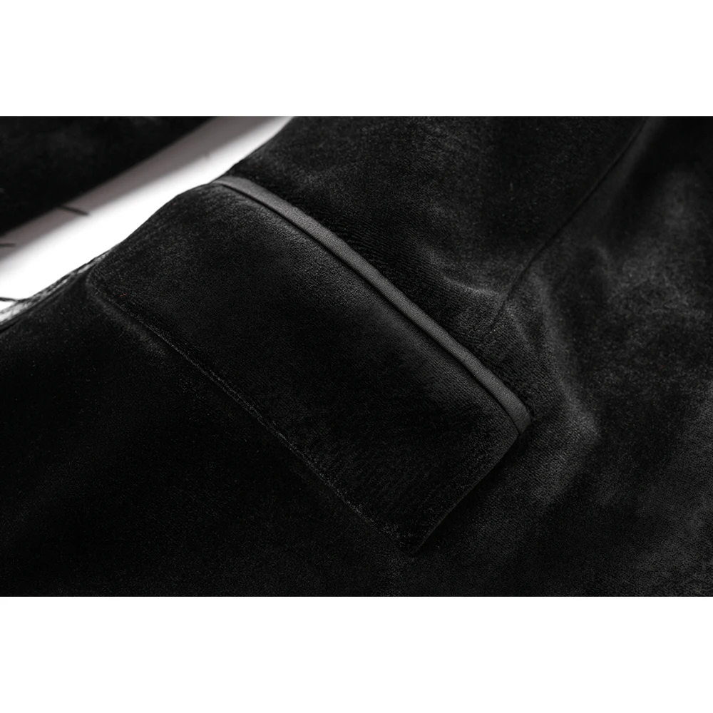 New Autumn Winter Women Black Fluffy Feather Patchwork Fashion Classic Velvet Blazer Quality Jackets 4