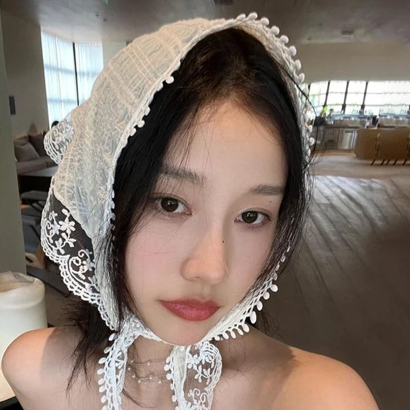 

Кружевной треугольный шарф, женская летняя Милая повязка на голову, повязка на голову, универсальный головной убор, повязки для волос в стиле мори