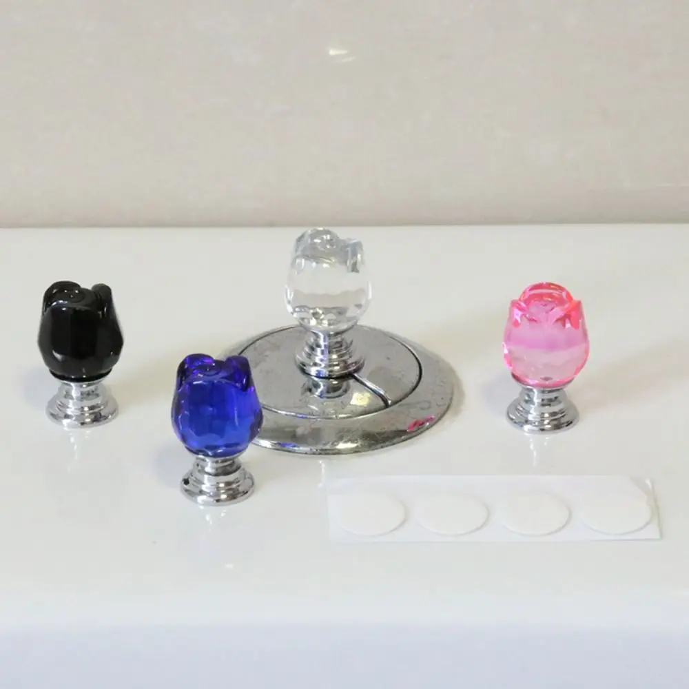 Toilet Tank Button Universal Rose Flower Toilet Tank Button Labor-saving Crystal Toilet Flush Button Cabinet Drawer Knob