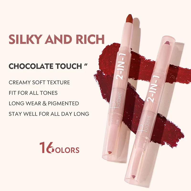 Silk Smooth Multicolor Double Head Lipliner Non Fading Matt European and American Lipstick Cosmetic Charming Red Brown Lip Gloss 3