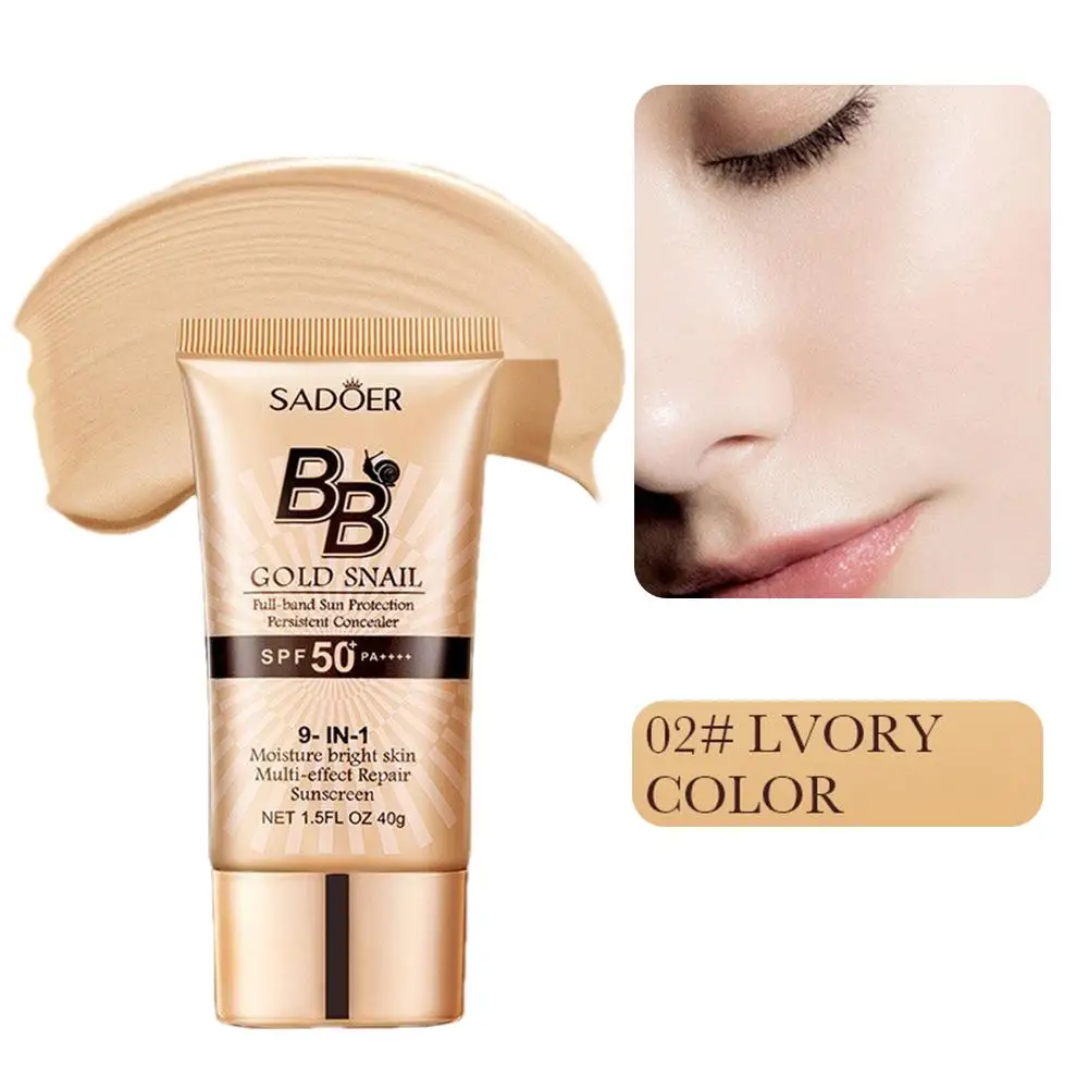 40g Gold Snail Sunscreen BB Cream Protector Facial Sun Block SPF50 BB Cream Isolation Lotion Concealer Facial Moisturizer 6