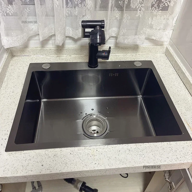 Stainless Steel Kitchen Sinks Nano Black Large Single Trough Above Counter Basin Kitchen Vegetable Washing Sink 304 Wash Basin