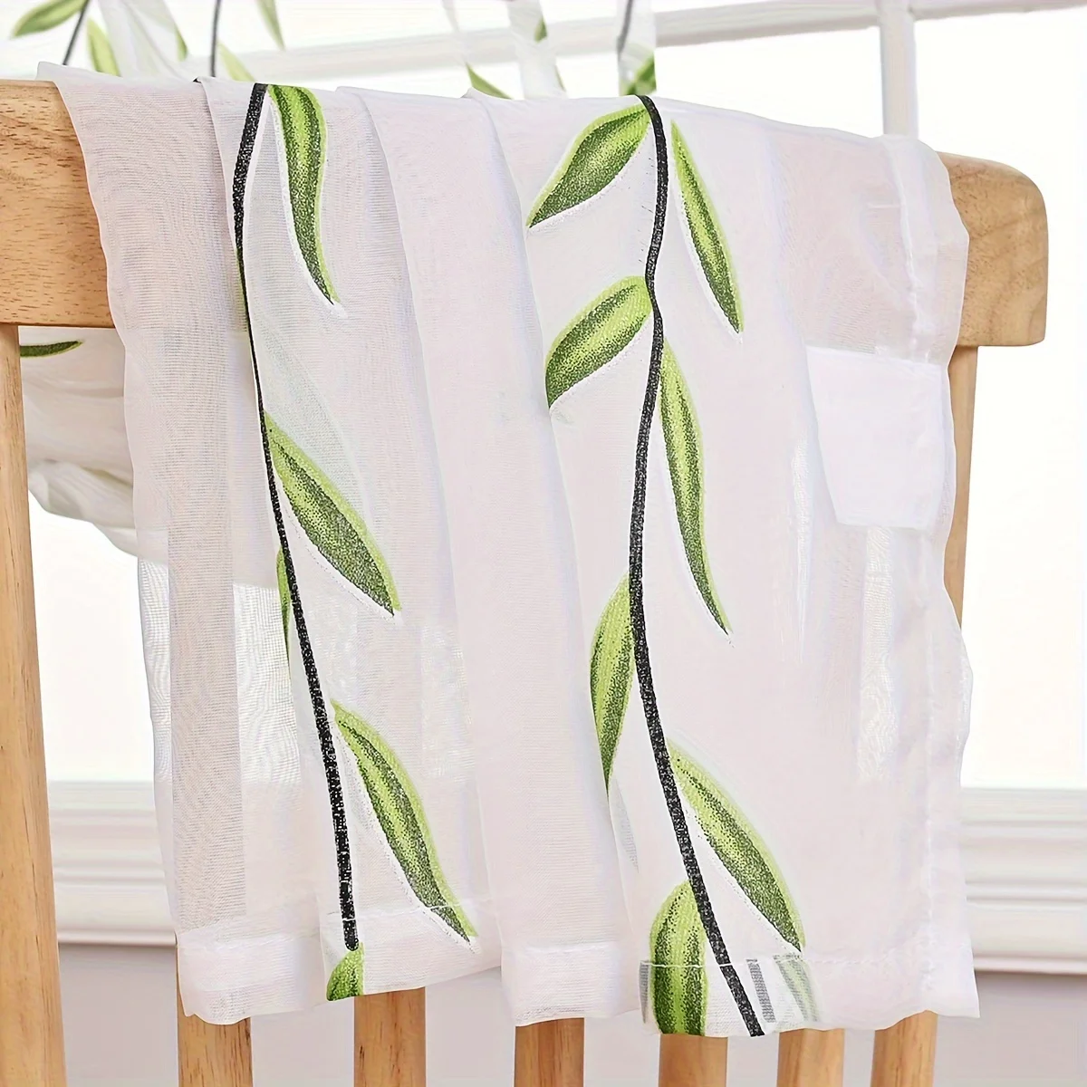 2pcs Contemporary UV-Protective Polyester Sheer Curtains with Willow Print - Rod