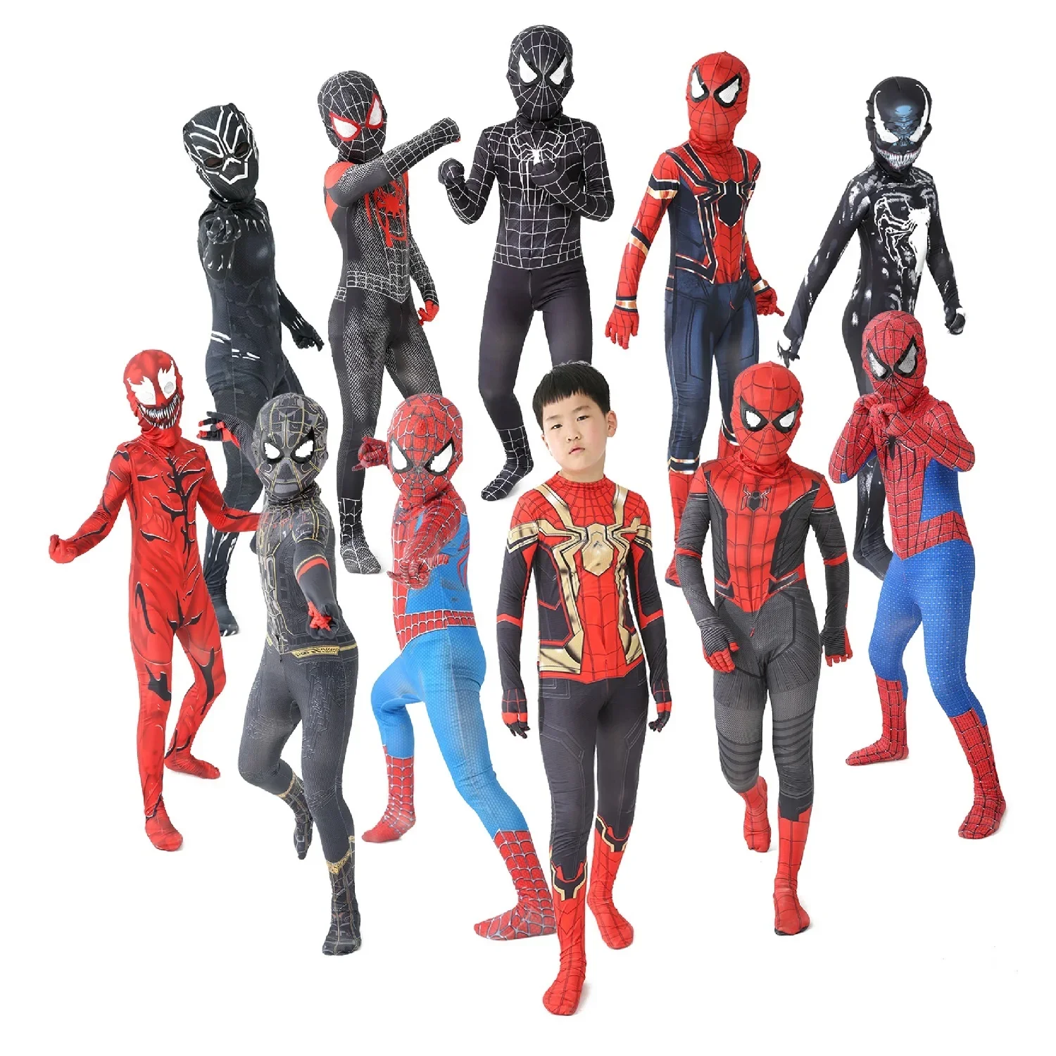 Kids Style Superhero Spiderman/Black Panther/Venom Halloween Party Christmas Cosplay Costume 12 Children Gifts