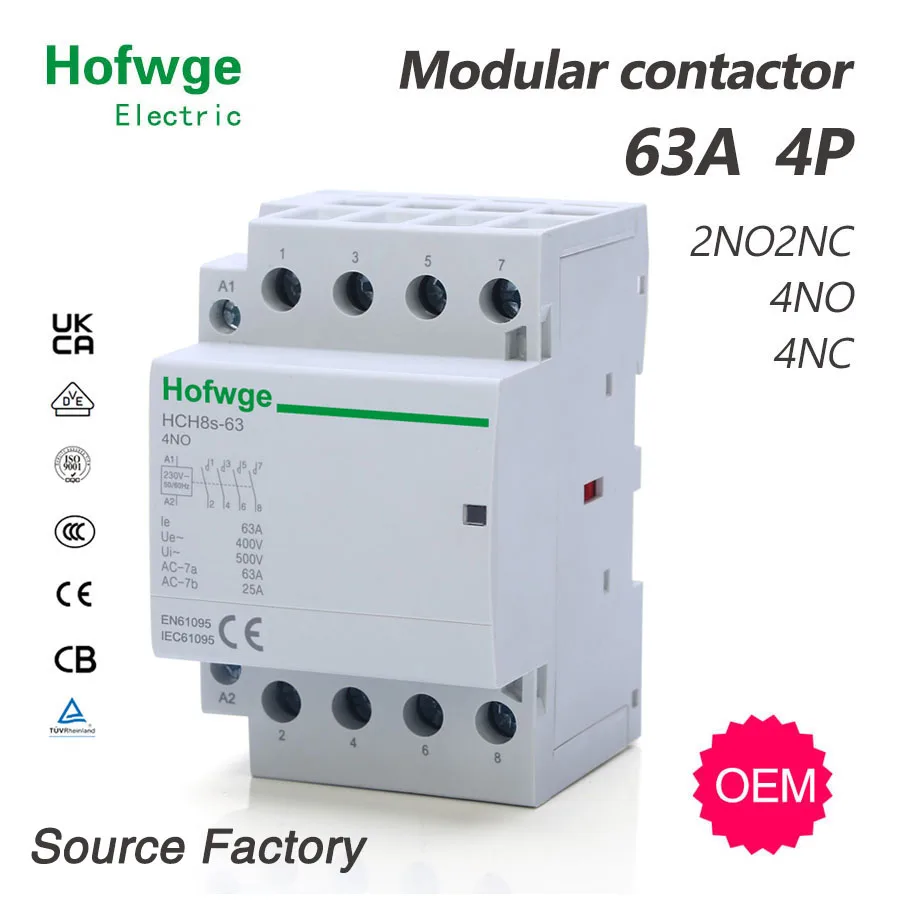 Contator Automático do Agregado Familiar tipo do Trilho do Ruído Modular Hch8s63 4p 63a 4no 4nc 2no2nc 220v 110v 120v 24v 50hz 60hz