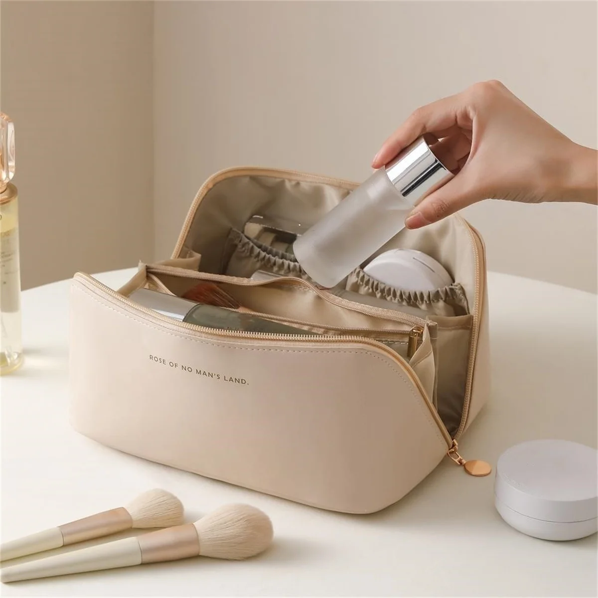 2pcs Multifunctional Travel Cosmetic Bag&Brush Pack combination,Waterproof Women's Wash Bag with Large Opening  Dividers 3