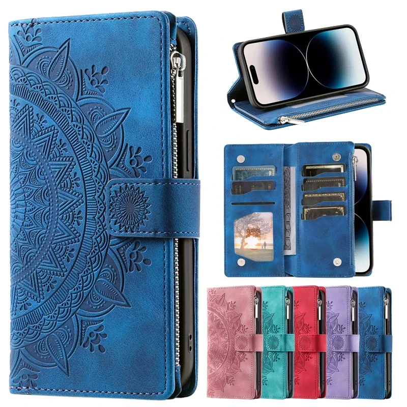 

Zipper Wallet Luxury Phone Bags Case For Samsung Galaxy S24+ S23 FE S22 Ultra S 24 Plus S23Plus S23FE S24Plus 5G Totems Cover