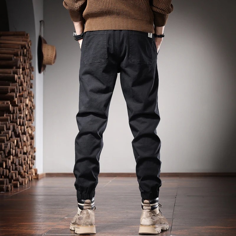 Autumn Khaki Cotton Casual Pants Men Fashion Korean Style Slim Fit Elastic Waist Trousers