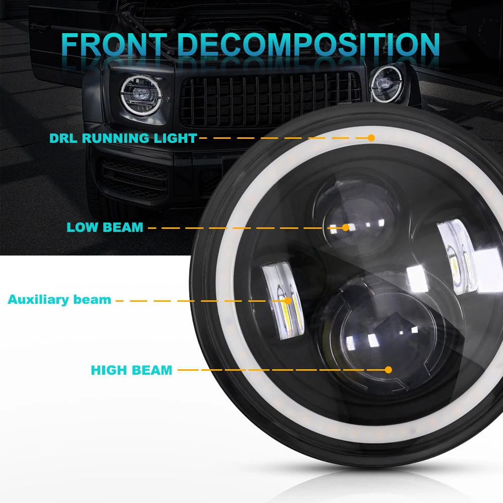 7inch Round LED Headlight Bulbs Motorcycle Angle Eyes 12V 24V Turn Signal for Lada Niva Urban Offroad 4x4