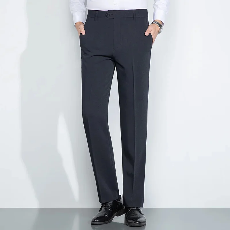

Spring Autumn Suit Pants Men Loose Straight High Waist for Non Ironing Business Dress Casual Long Pant Pantalones