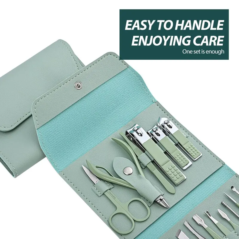 Nail Cutter Set Stainless Steel Nail Clippers Set With Folding Bag Manicure Cutter Kits Scissors Beauty Tool 16pcs