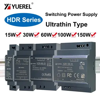 Ultrathin Switching Power Supply HDR 15W 30W 60W 100W 150W 12V 24V ประเภทรางหม้อแปลงไฟฟ้า 1