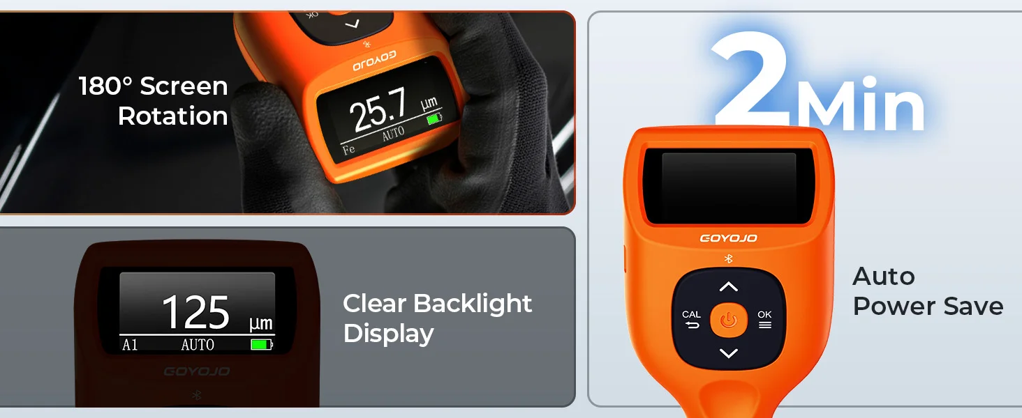 Coating Thickness Gauges, Paint Depth Gauge Meter with Backlight LCD Display for