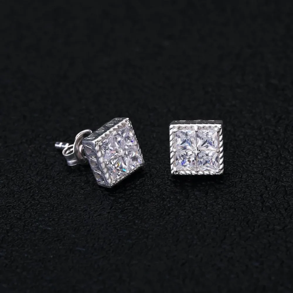 Boucles D’oreilles Carrées – Blanc Et Noir Avec Strass, Alliage Argenté, Neuf Sans Emballage