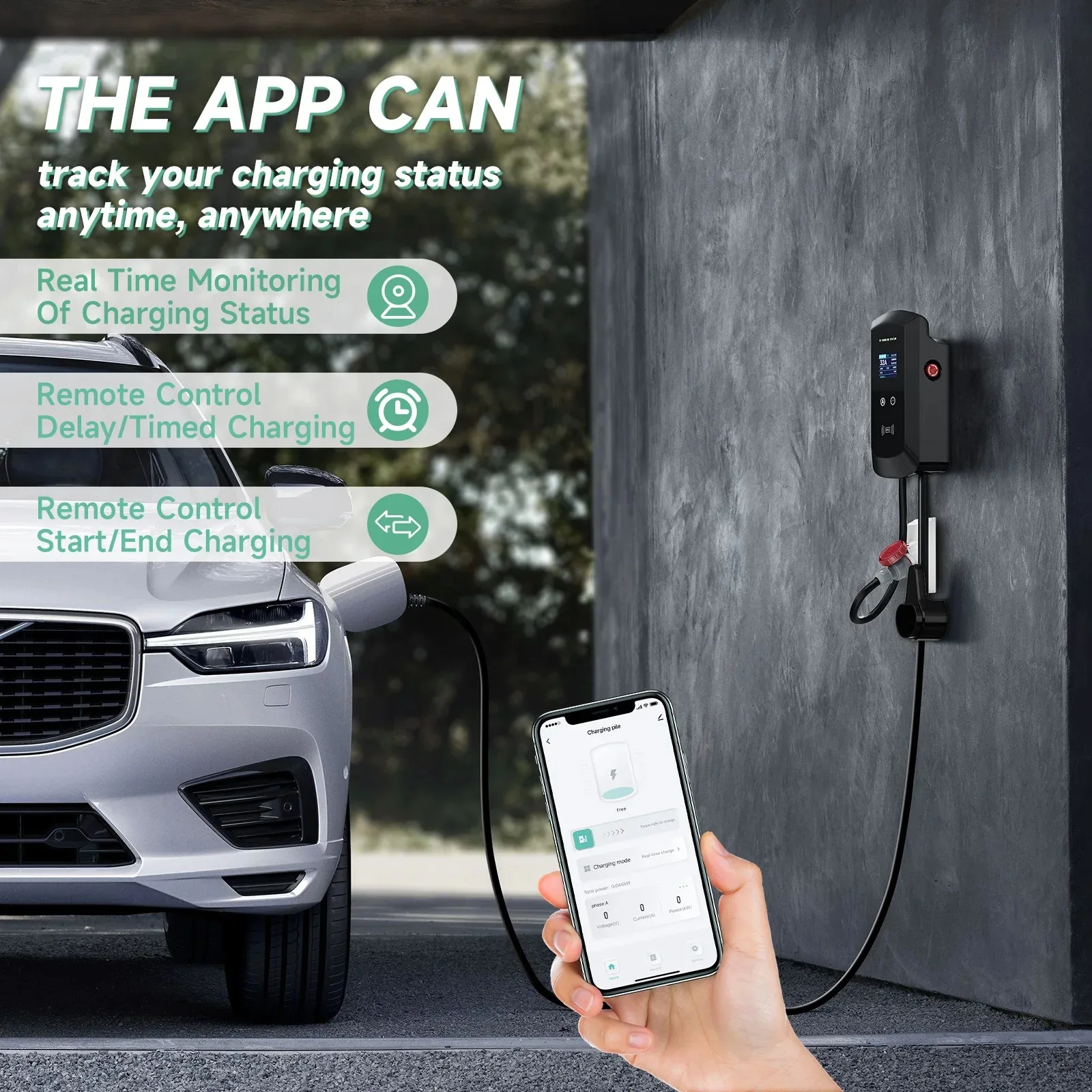 JNTAFEV 11KW 16A Typ 2 EV-Ladegerät 32A 7,6KW/22KW Elektroauto-Ladestation 1/3-Phasen Autoladestation Wallbox mit WLAN-App-Steuerung – Detail 5