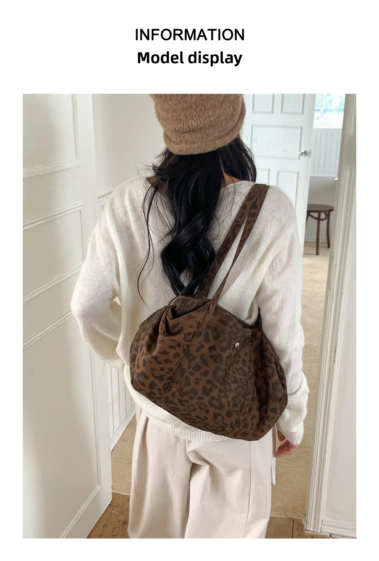 Wild Leopard Print Handbag Large Capacity Tote Bag Minimalist Nylon Women Shoulder Bag Fashion Armpit Bag Retro Satchel