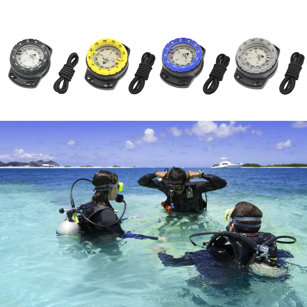 Description Picture 5 of item50m Waterproof Diving Compass Underwater Caving Camping Compass with Elastic Rope Diving Scuba Fluorescent Dial Point Guide