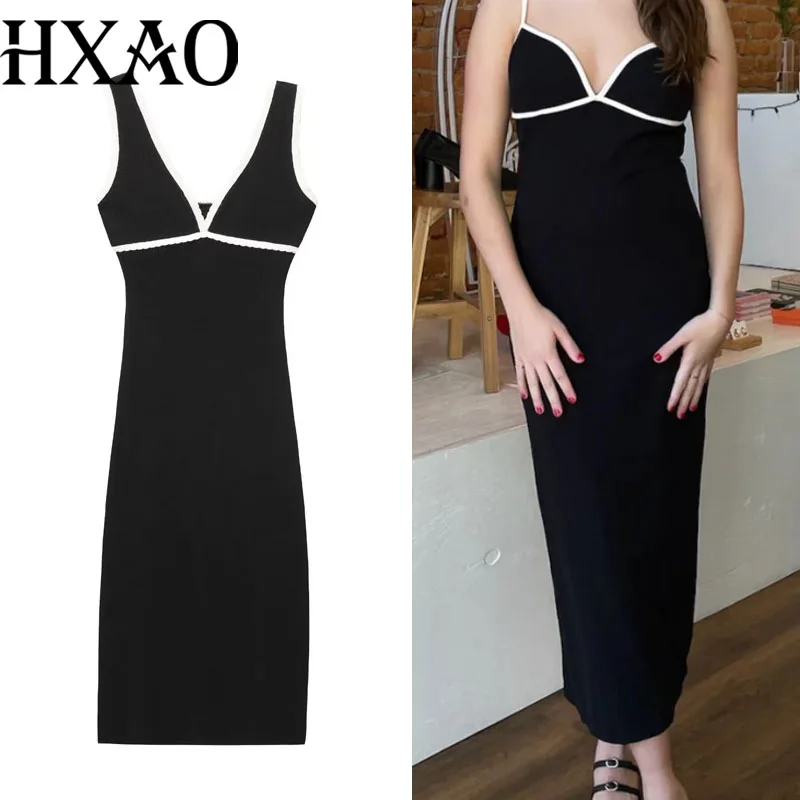 Women's Dress New Summer Long One-Piece Dress Gown Black Knitted Backless Sleeveless Slip  Elegant Dresses Party Female Clothing