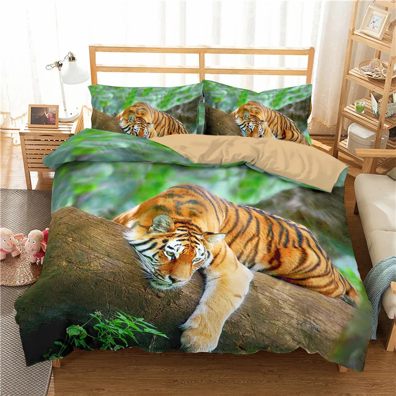 Tiger Bedding Sets, 3D Animal Print Luxury Microfiber Duvet Cover Zipper  Bedding