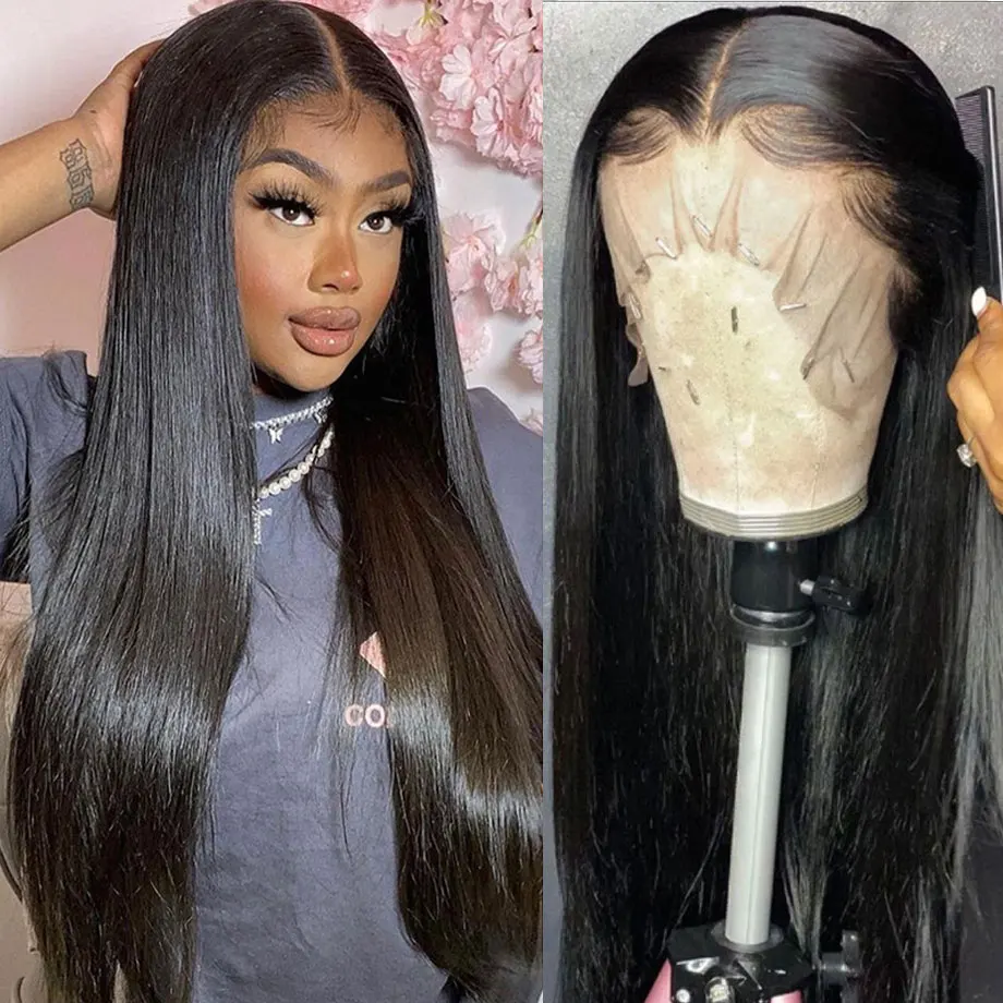 

26 Inch 13x4 HD Transparent Straight Lace Front Wig Brazilian Human Hair wigs 4x4 Lace Closure Frontal Wigs for Black Women