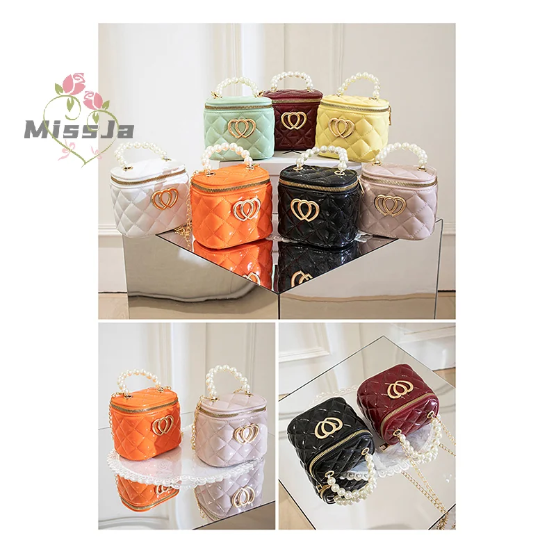 Korean Style Fashion Small Bucket Bag Ladies Handbag Girls' Mini Bag PVC Pearl Chain Jelly Simple Rhombus Shoulder