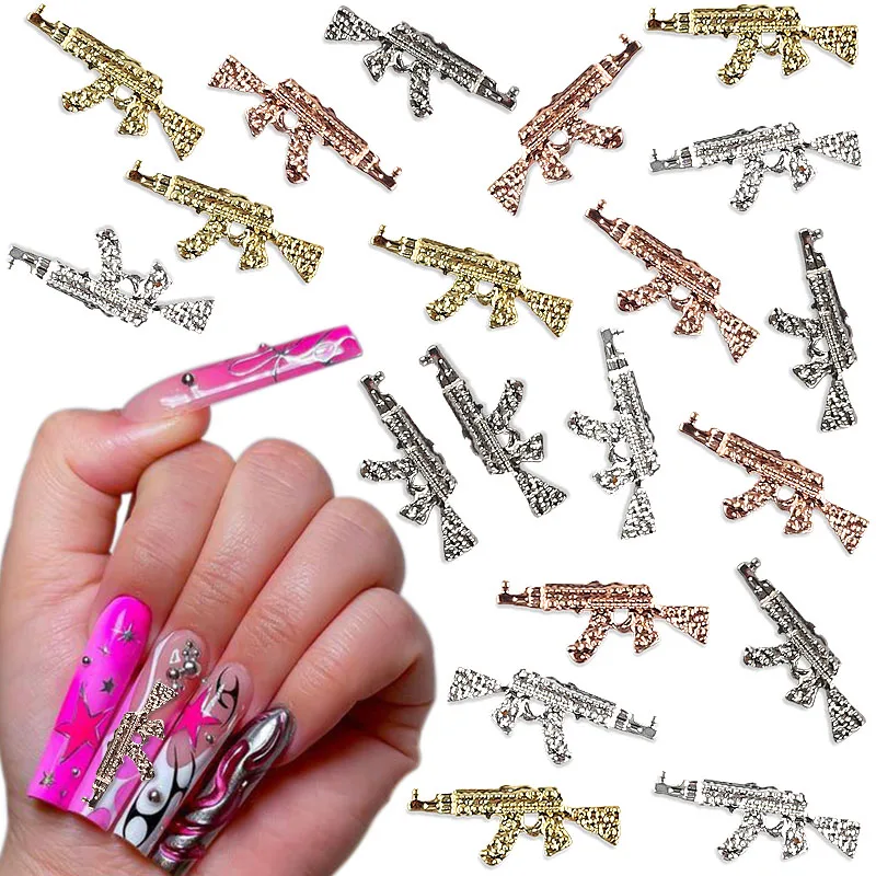 3d Alloy Gun Nail Art Charms With Crystal - Temu