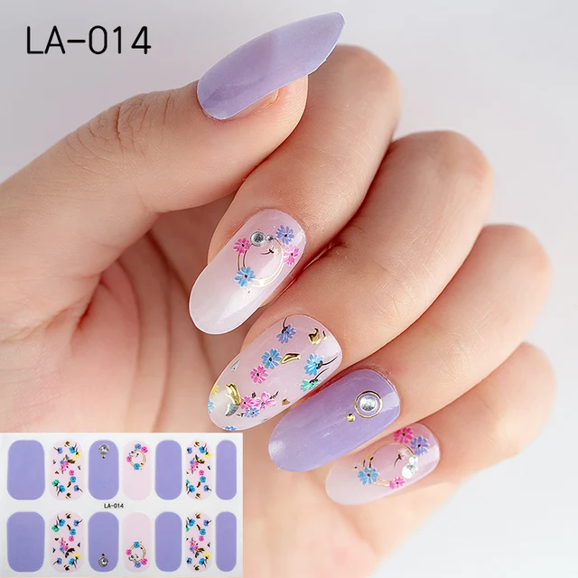 22tips Korea Toe Nail Sticker Wraps Adhesive Decals Toenail Polish Strips DIY Pedicure Foot Decals Manicure Women LA-014(14Tips)