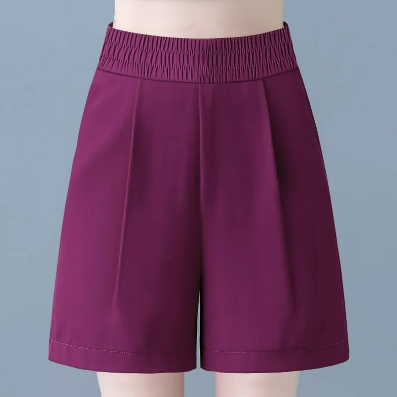 Summer Women Ice Silk Wide Leg Shorts Korean New All-match Pants Elastic High Waist Fashion Solid Loose Sports Casual Trousers
