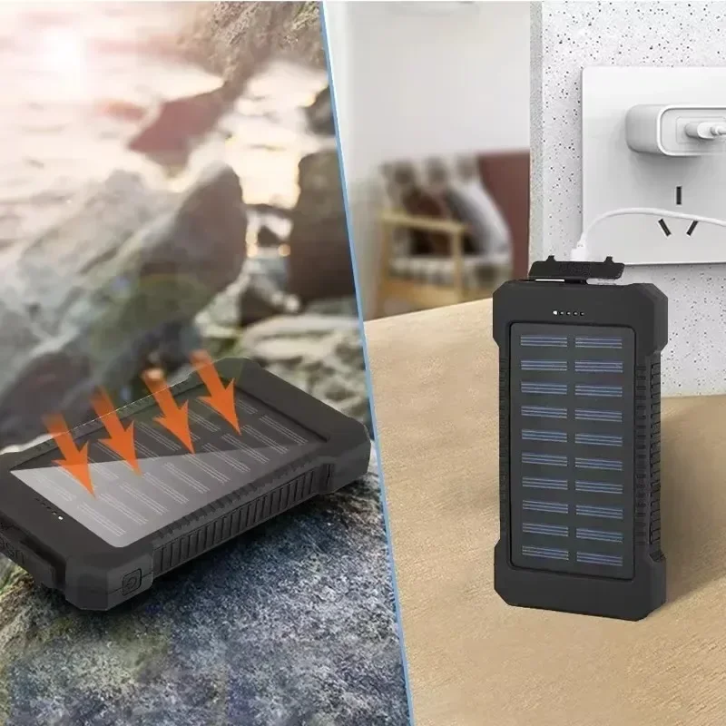 20000mAh Top Solar Power Bank Waterproof Emergency Charger External Battery Powerbank for Xiaomi MI IPhone Samsung LED SOS Light 2