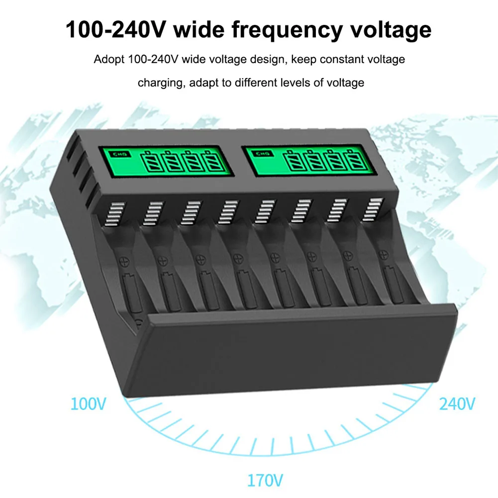 Ni mh ni cd aa aaa battery charger lcd digital display 1 2v 8 slots