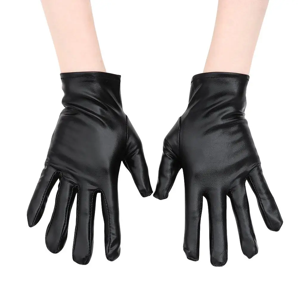 1 Pair Fashion Leather Gloves Men Women PU Mittens Hip-Hop Dance Gothic Punk Cosplay Black Gloves Dress Up Halloween