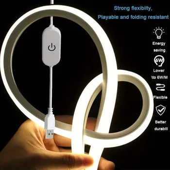 LED Strip Neon Light with USB DC 5V, Dimmable Touch Sensor Switch, Waterproof Flexible Silicone Neon Sign Tape for Outdoor and Home Decor 1