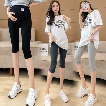 2022 여름 임산부 무릎 길이 바지 하이 웨이스트 출산 모달 레깅스 스키니 바지 슬림 엉덩이 임신 바지