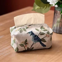 European Retro Tissue Box Storage Bag High Quality Napkin Holder Foldable Tissue Box Home Office Desktop Embroidery Storage Box 2