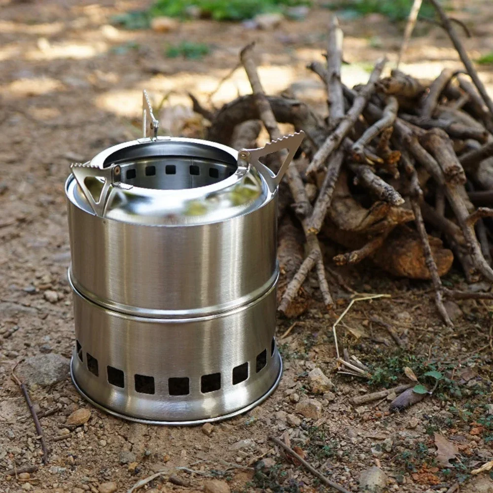 Portable Outdoor Wood Gas Wood-burning Stove Folding Firewood Stove Camping Gasification Furnace Windproof