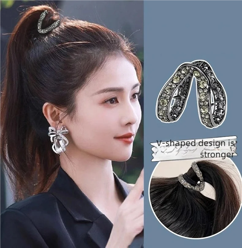 Elegant Rhinestone V-Shaped Hair Claw Clip