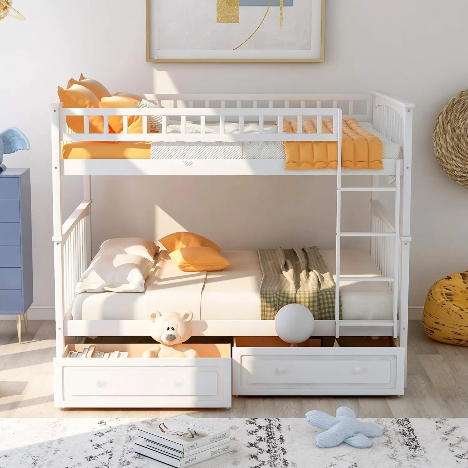 Description Picture 4 of itemSolid Wood  Bunk Bed with Two Storage Drawers, Convertible Bunk Bed Can be Converted Into