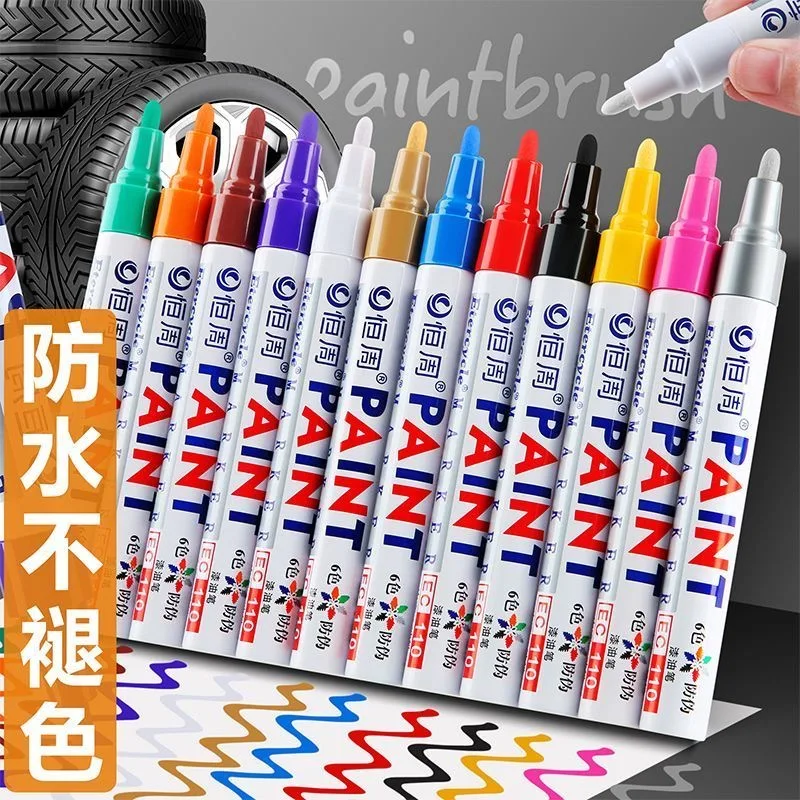 white marker pens 6Pcs Colorful Permanent White Paint Marker Waterproof for Stone Markers Tire Tread Rubber Fabric Metal 12 Colors Pens