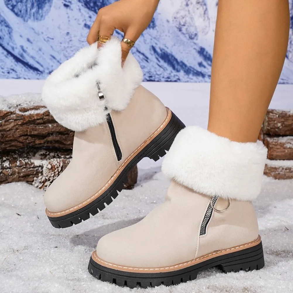 Woman Snow Boots 2025 New Anti-Slip Platform Winter Boots Woman Comfortable Keep Warm Plush Shoes Furry Faux Fur Shoes for Women