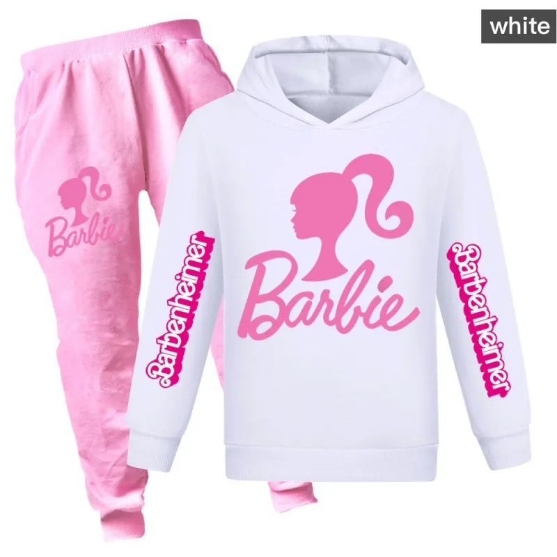 

Костюм Барби из 2 предметов с длинными рукавами, Стильный пуловер с мультяшным принтом для мальчиков и девочек, Милые Удобные повседневные толстовки с капюшоном