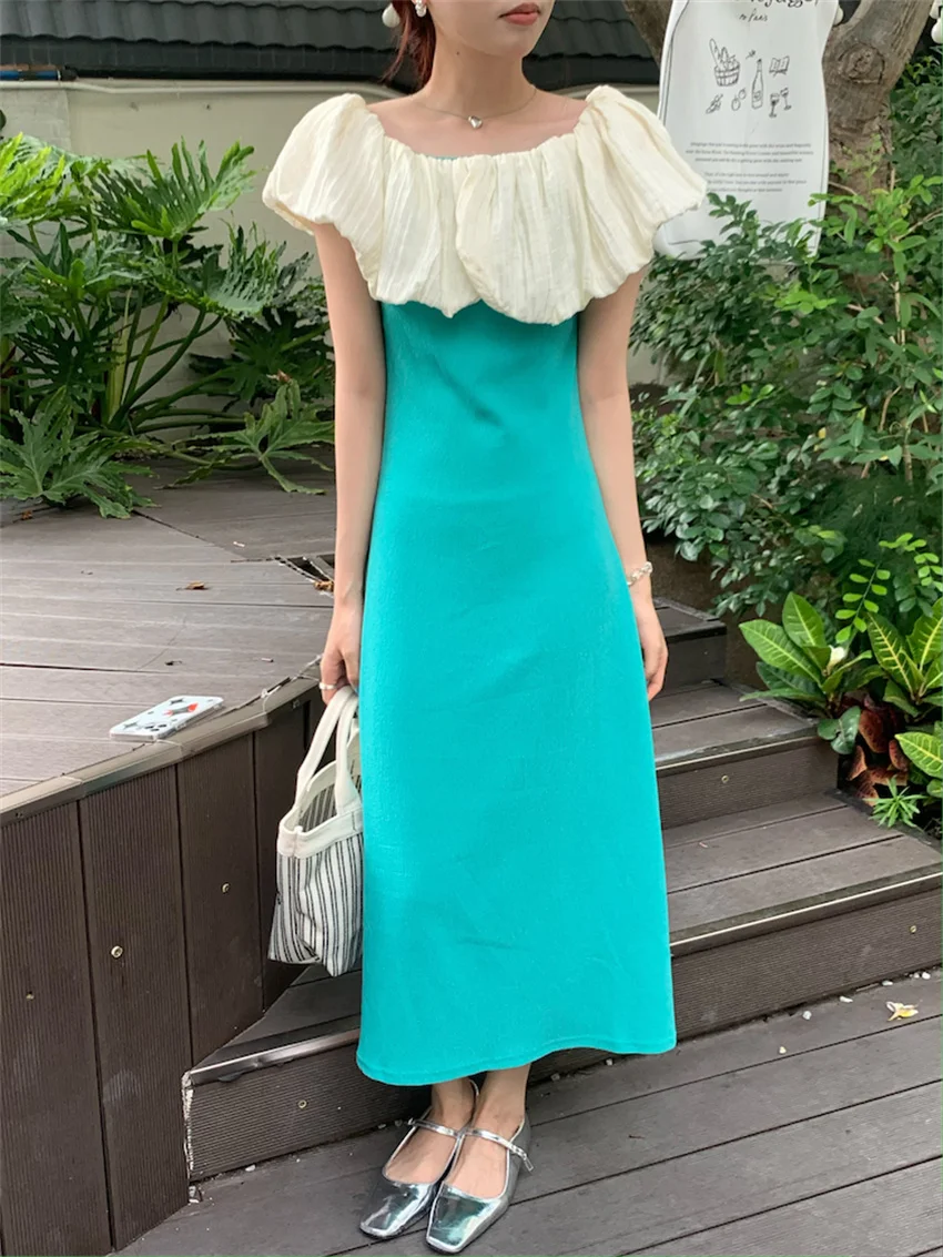 

Alien Kitty Long Dress Women Off Shoulders Slim New Gentle Summer Princess 2023 Party Office Lady Sweet Elegant Slash Neck