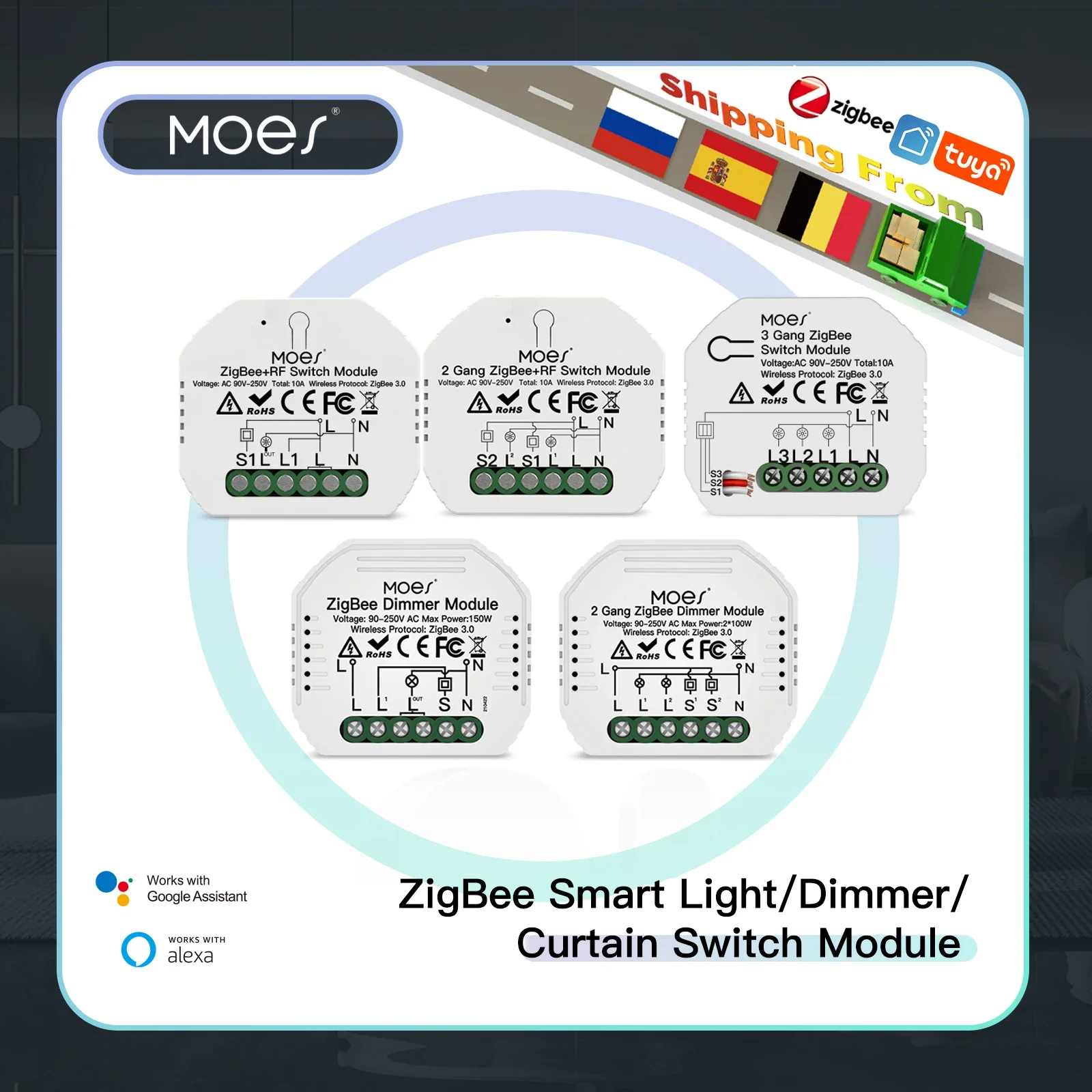 Moes-interruptor de Luz Inteligente Módulo de Relé Zigbee 3.0 Gang Vida Inteligente Controle do Aplicativo Tuya Funciona com Alexa Google Home Yandex