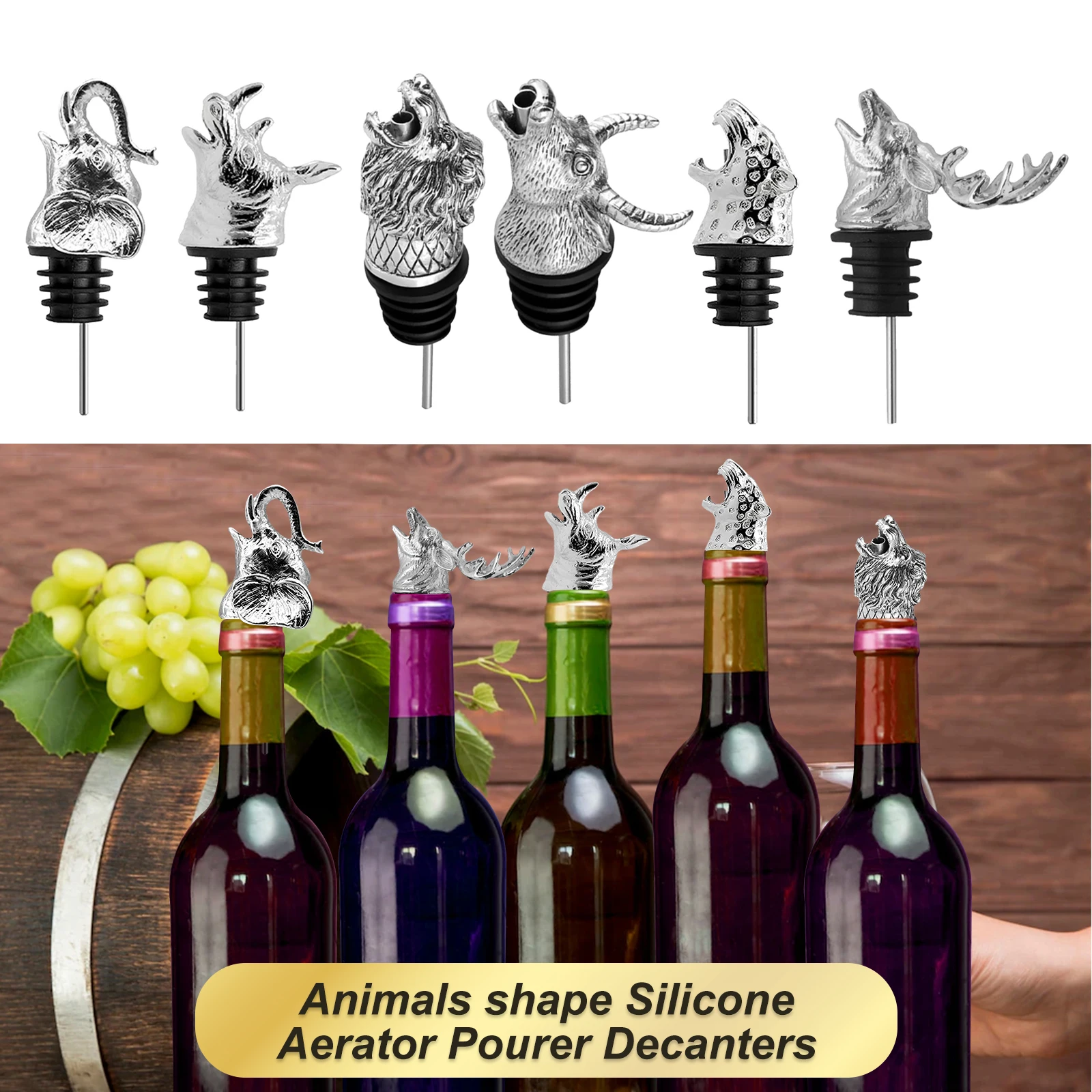 Alloy+Silicone Wine Aerator Pourer Spout Wine Decanters Elephant Wine Stoppers Decanter Pourer Liquor Decanter Bottles